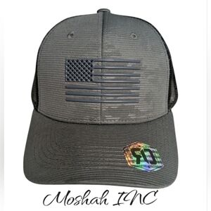 Runs Deep Tactical Gray Subdued Camouflage USA Flag Snap Back Trucker Hat NWT